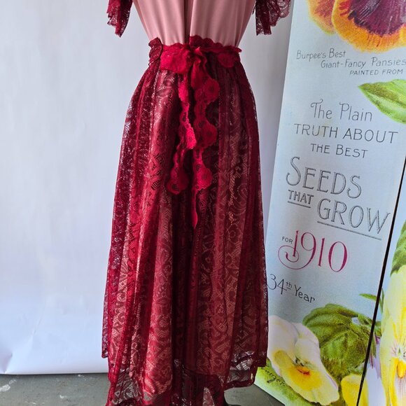 Burgundy Rose Dress Bejewelled Crystal and Velvet Millinery Roses OOAK - Sz Sm - Picture 6 of 8